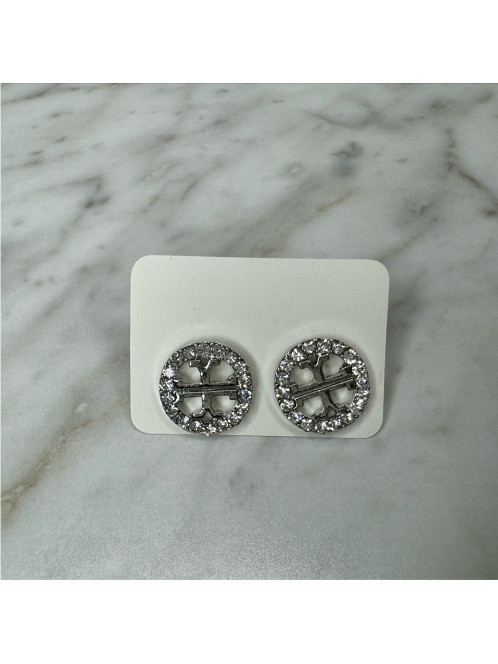 New! Tory Burch-Inspired Silver Reverse T QZ Earring Stud OS - Picture 5 of 6